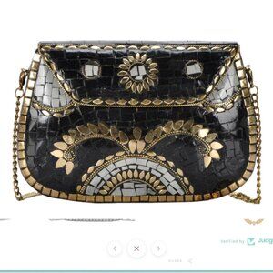 Antik Kraft Amoli Clutch SKU: BGA-IN01 Black EUC (mosaic, indian clutch)